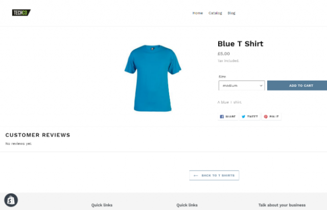 shopify review An individual product page on a Shopify website